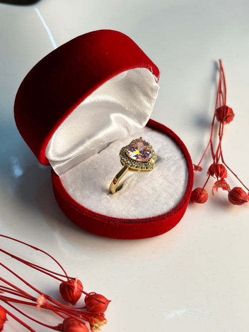 Altın Kaplama Pembe Kalp  Detay Yüzük