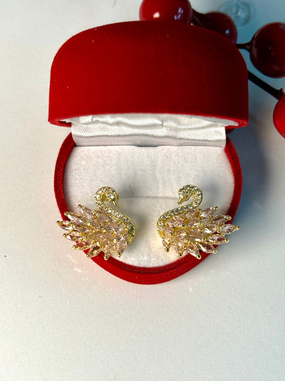 Altın Kaplama Swarovski Taşlı Kuğu Küpe