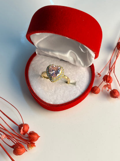 Altın Kaplama Pembe Kalp  Detay Yüzük