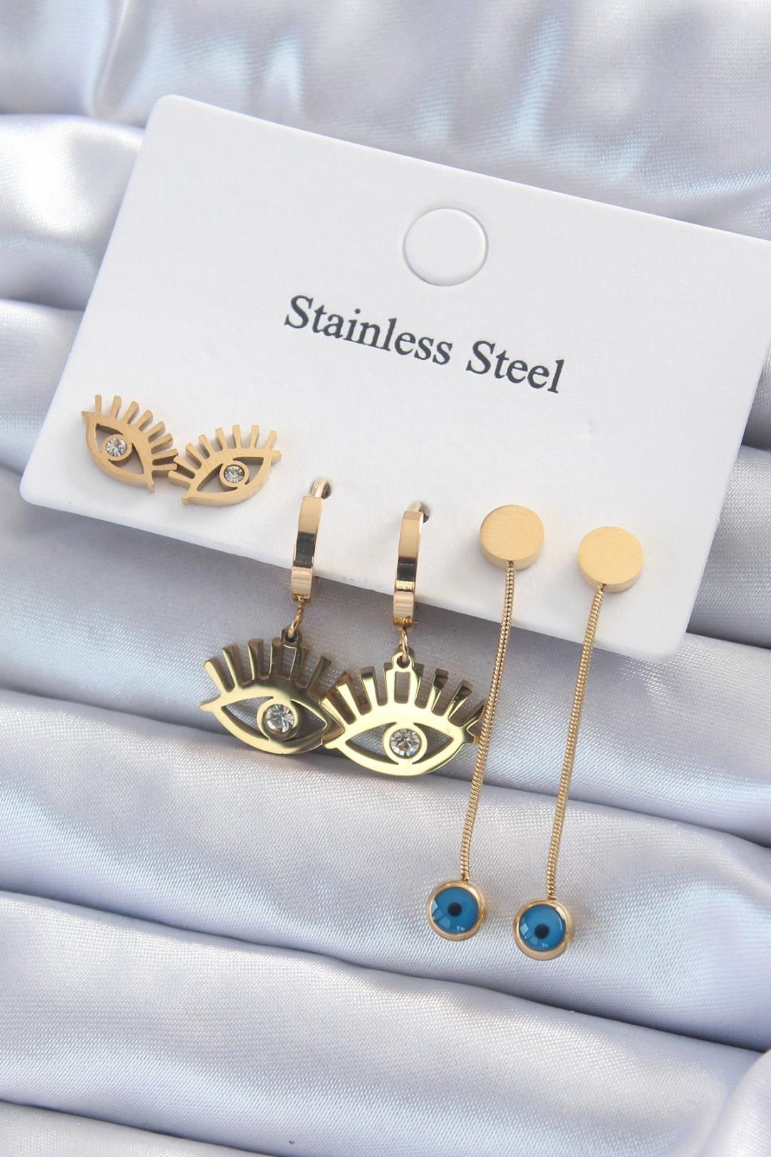 👀 Göz Küpe 3lü set 🧿 - Aymiss Takı Aksesuar - Aymiss Takı Aksesuar - Çelik Takı - Kadın - Takı