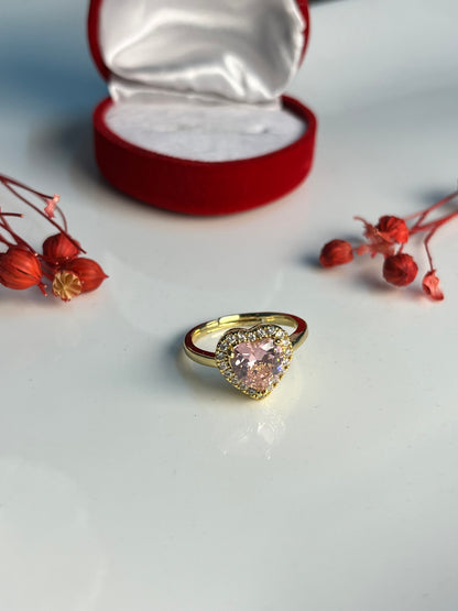 Altın Kaplama Pembe Kalp  Detay Yüzük