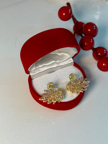 Altın Kaplama Swarovski Taşlı Kuğu Küpe