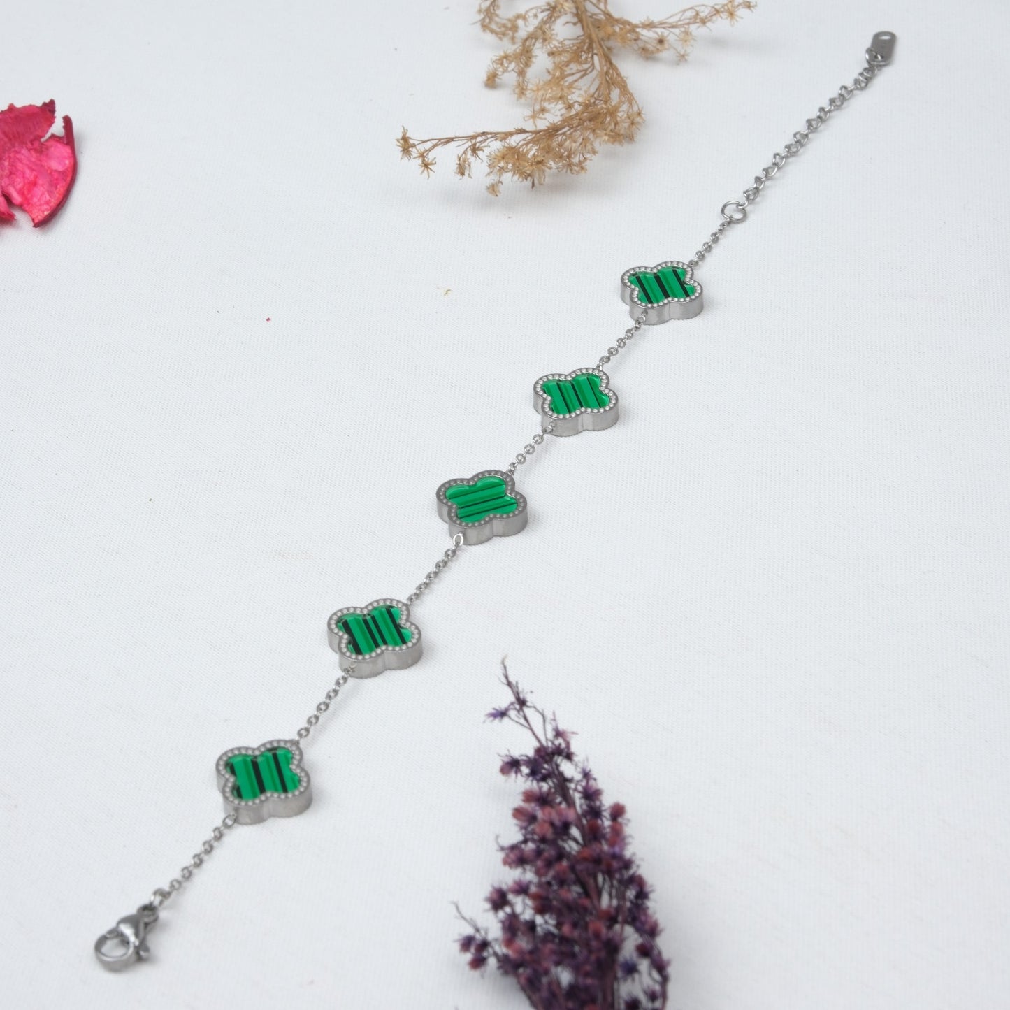 Silver Yeşil Taş Van Cleef Bileklik