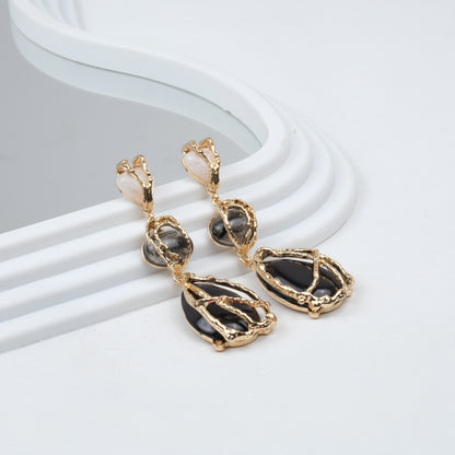 Altın Kaplama Zra Model Siyah Taşlı Küpe