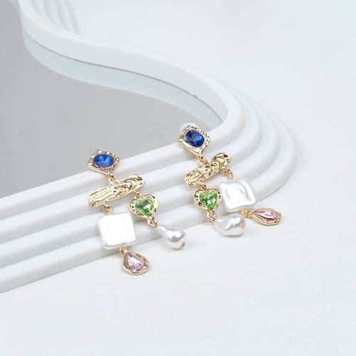 Altın Kaplama Y Renkli Taşlı Küpe