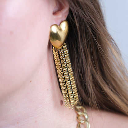 Altın Kaplama Zincirli Kalp Küpe