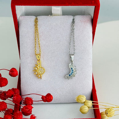 Altın Kaplama Güneş ve Ay Bff Kolyeleri