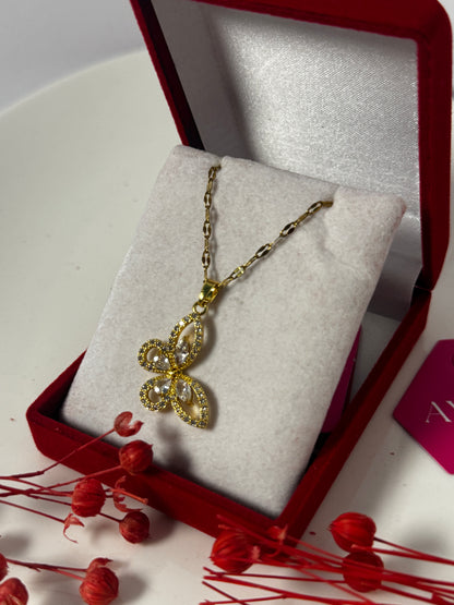 Altın Kaplama Zirkon Taşlı Kelebek Kolye