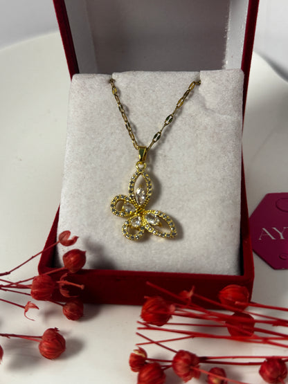 Altın Kaplama Zirkon Taşlı Kelebek Kolye