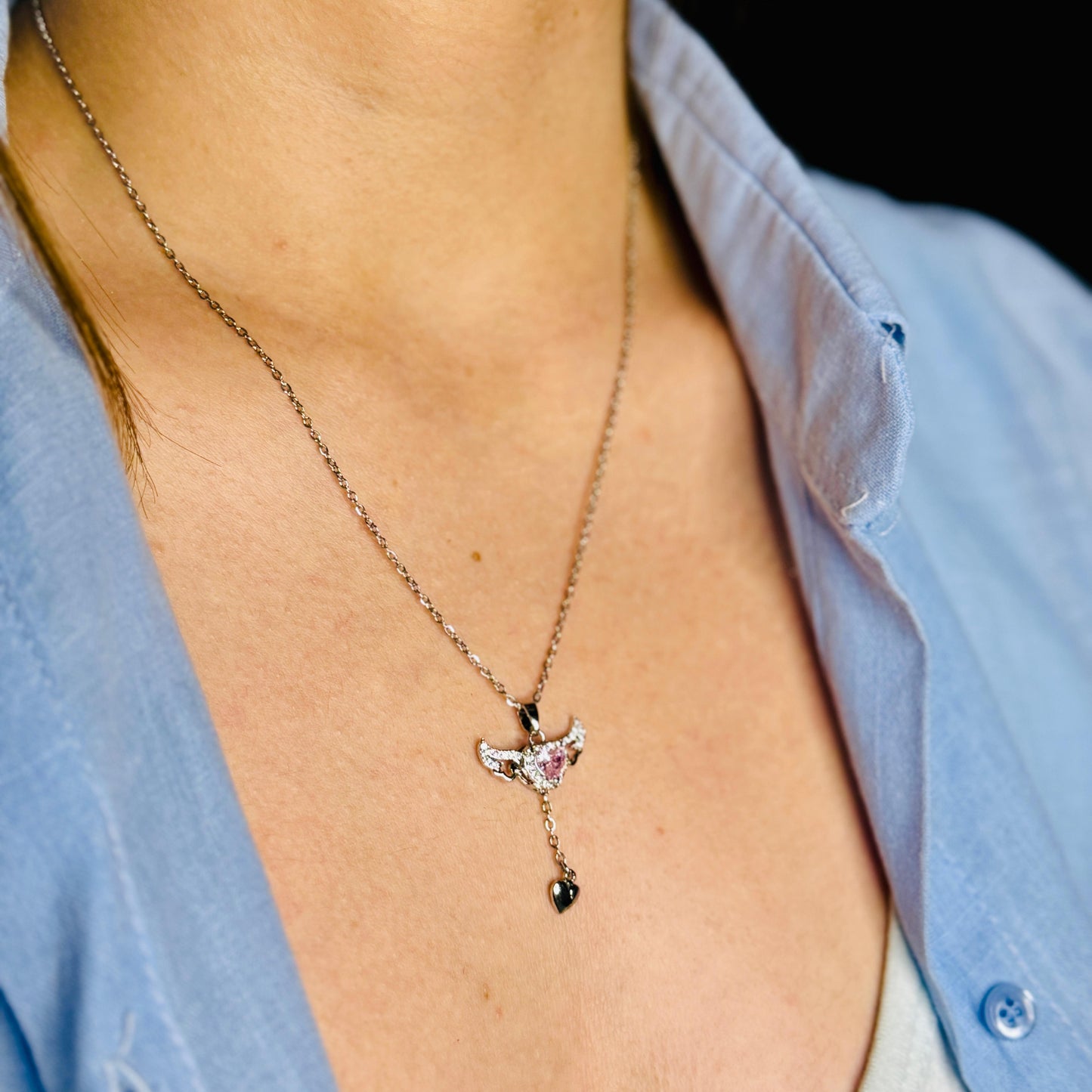 Altın Kaplama Melek Kanatlı Kalpli Kolye - Gümüş & Gold