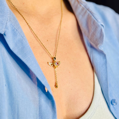 Altın Kaplama Melek Kanatlı Kalpli Kolye - Gümüş & Gold