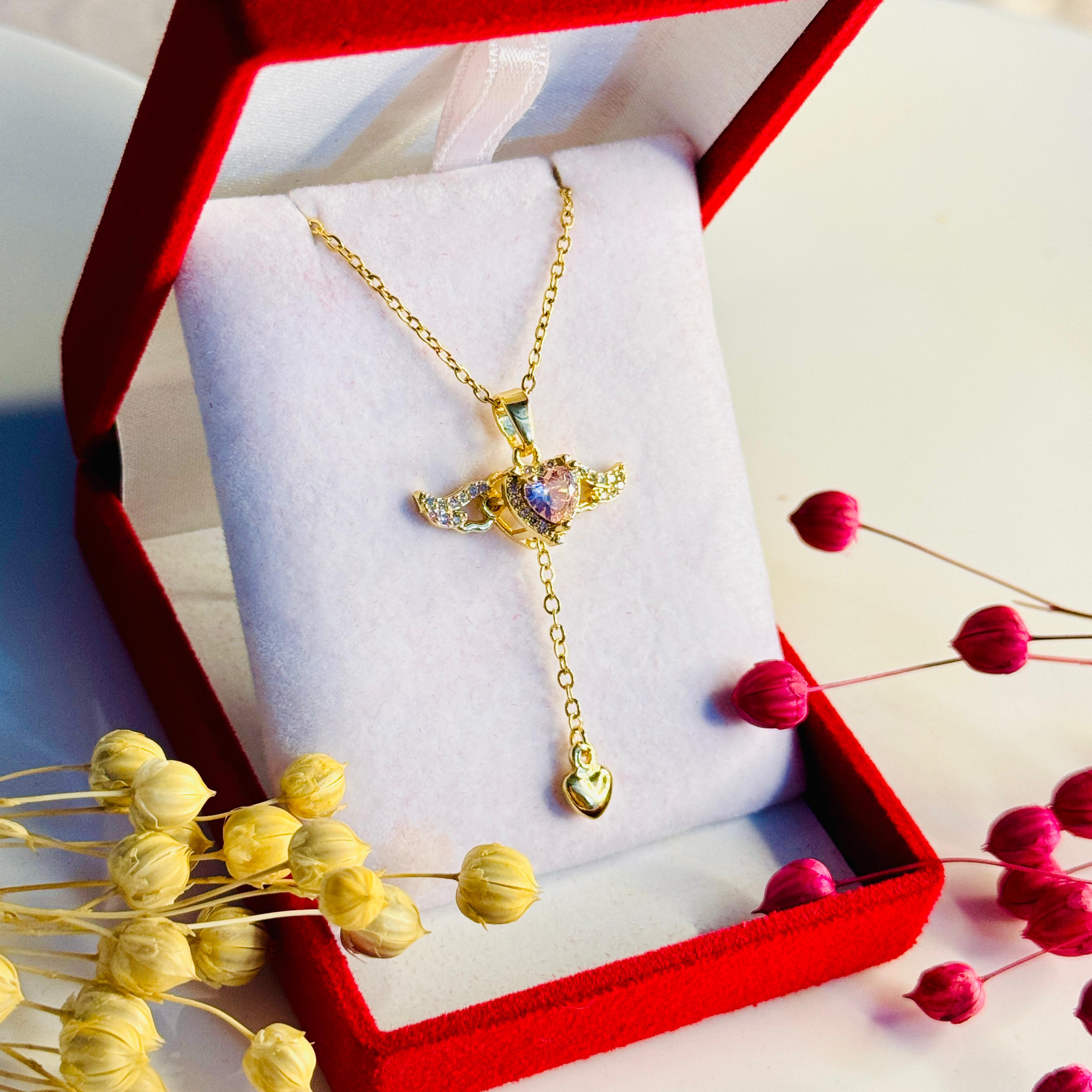 Altın Kaplama Melek Kanatlı Kalpli Kolye - Gümüş & Gold