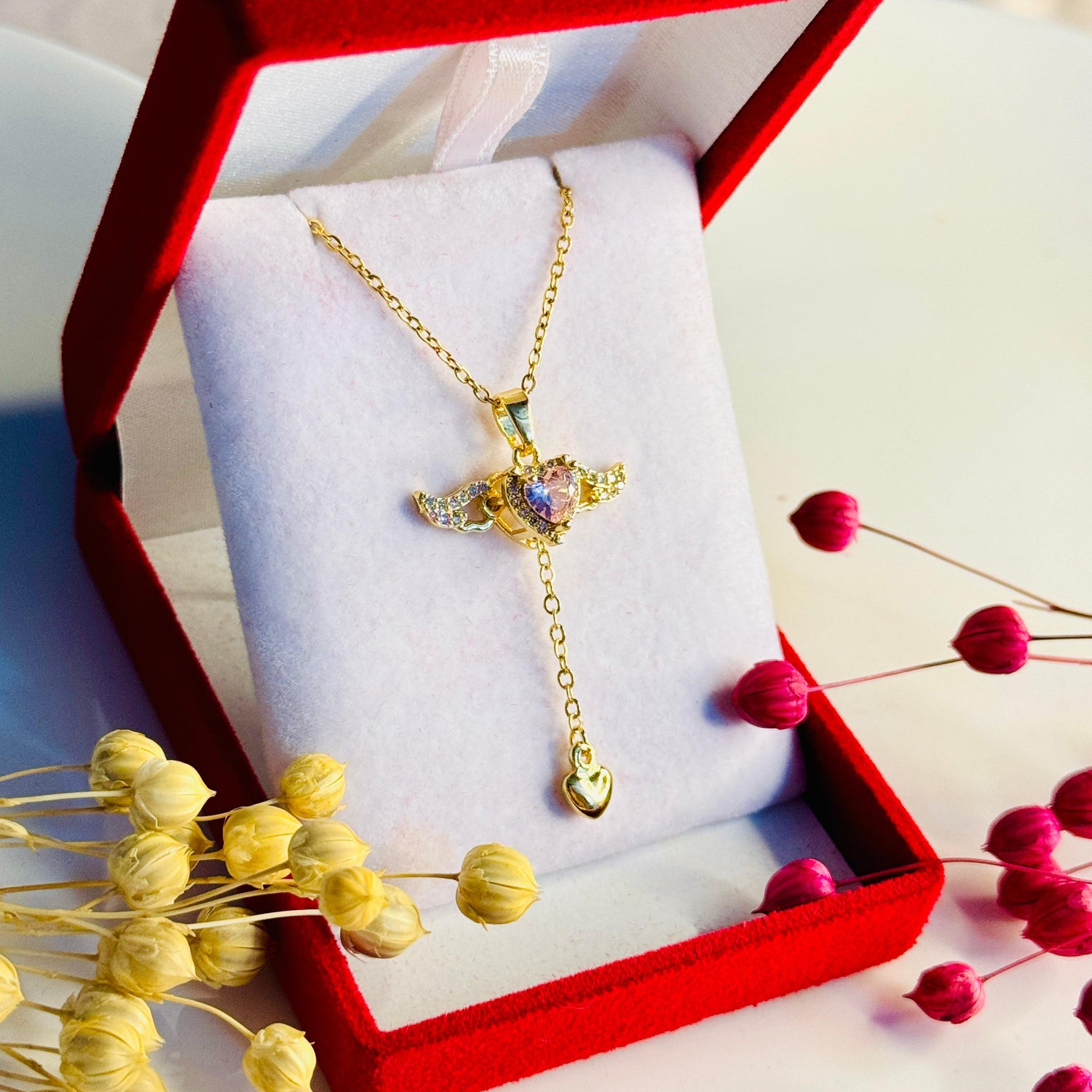 Altın Kaplama Melek Kanatlı Kalpli Kolye - Gümüş & Gold