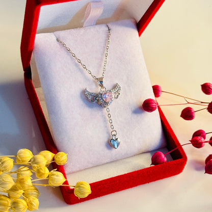 Altın Kaplama Melek Kanatlı Kalpli Kolye - Gümüş & Gold