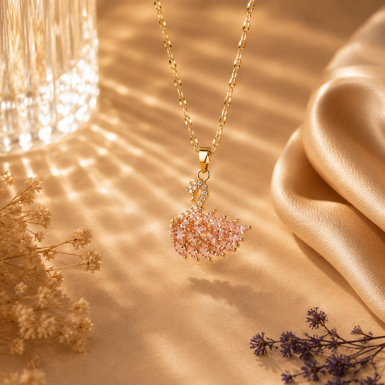 Altın Kaplama Swarovski Taşlı Kuğu Kolye