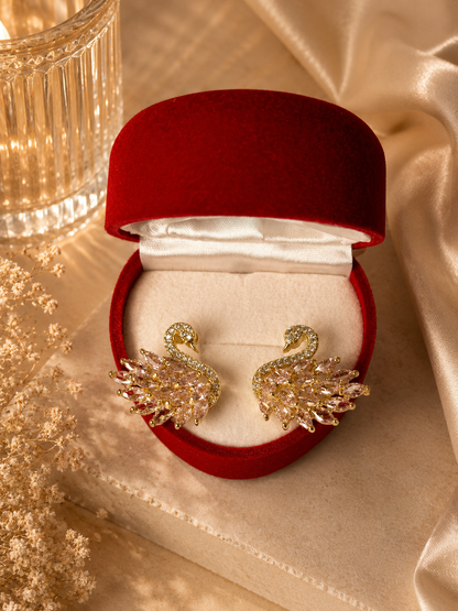 Altın Kaplama Swarovski Taşlı Kuğu Küpe