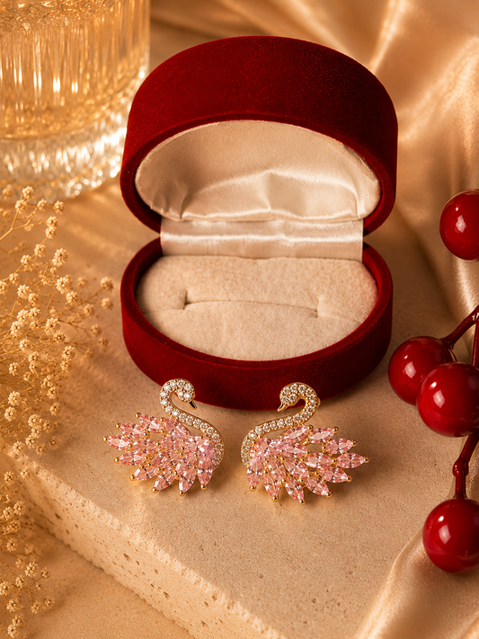 Altın Kaplama Swarovski Taşlı Kuğu Küpe